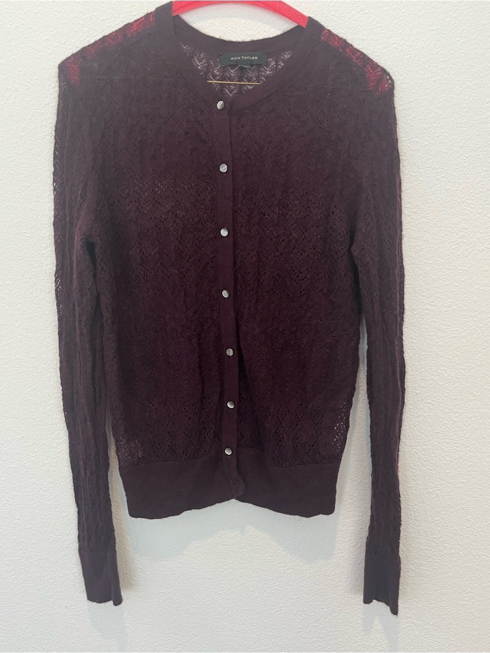 Ann Taylor Crochet Knit Cardigan Mohair Purple